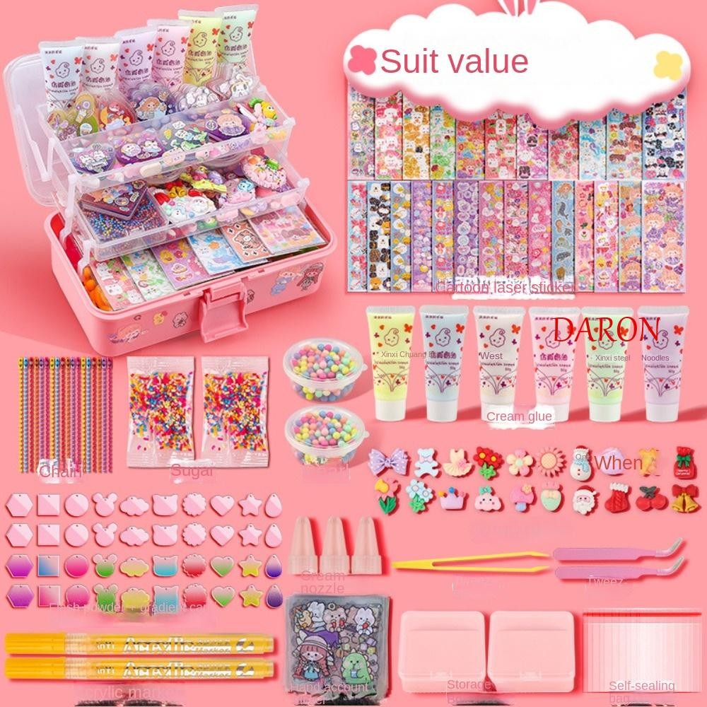 Daron DIY พวงกุญแจทําชุด,สติกเกอร์การ์ตูน Goo Card ชุดสติกเกอร์,DIY พวงกุญแจชนิดบรรจุกล่องชุดของเล่นตกแต่งสีสัน Goo Card ครบชุดสติกเกอร์คู่มือ