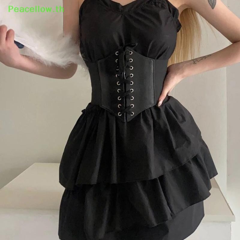 Peacellow สีดํา Body Shapewear ผู้หญิง Gothic เสื้อผ้า Underbust เอว Cincher เทรนเนอร์ Pu หนังยืดหยุ่นเซ็กซี่เจ้าสาวรัดตัวและ Bustiers TH