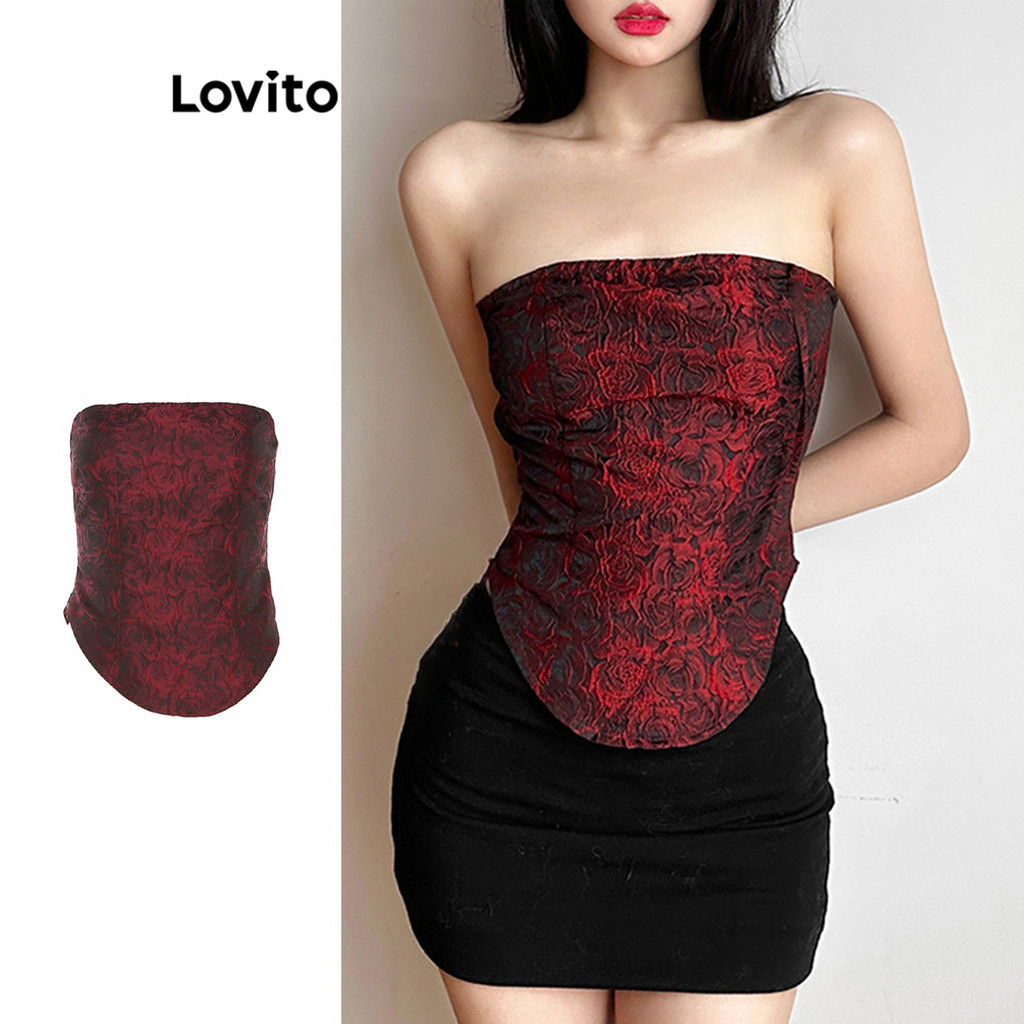 Lovito เสื้อกล้ามเรขาคณิตลูกไม้รูปหัวใจปาร์ตี้สำหรับผู้หญิง LNE75649