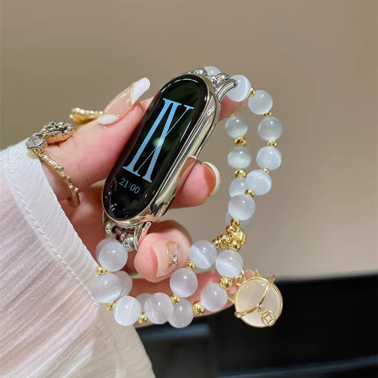 Cats Eye ลูกปัดหินสําหรับ Xiaomi 10 9 8 7 6 5 4 3 Pro สายนาฬิกาสําหรับ Mi Band 8 9 Active สร้อยข้อมืออุปกรณ์เสริม