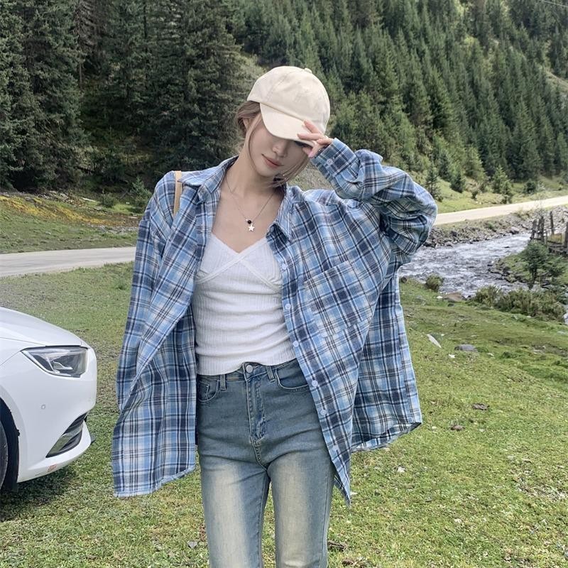 Cuites เสื้อแจ็กเก็ต ลายสก๊อต Shirt plaid เสื้อเชิ้ตแขนยาวลายสก๊อต แฟชั่นฤดูใบไม้ผลิ สําหรับผู้หญิง W272