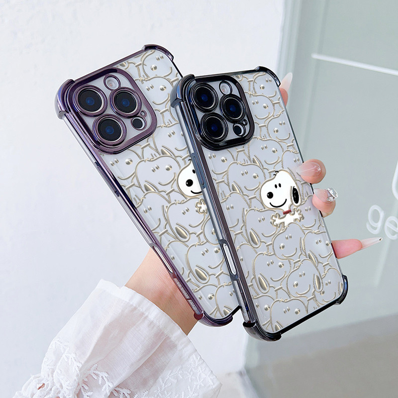 เคสโทรศัพท์สําหรับ OPPO Reno 12 Pro 5G 5 6 7 8 10 Pro 12F 11F 7Z 8Z 8T โทรศัพท์มือถือกรณี Snoopy ชุบโปร่งใส Air กระเป๋า INS กล้องป้องกันแฟชั่นน่ารักร้อนกันกระแทก