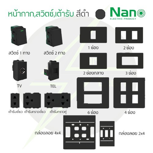 สวิตช์ไฟ เต้ารับ หน้ากาก ฝาครอบ รุ่นใหม่ สีดำ ปลั๊ก เต้ารับ แท้ NANO 💯