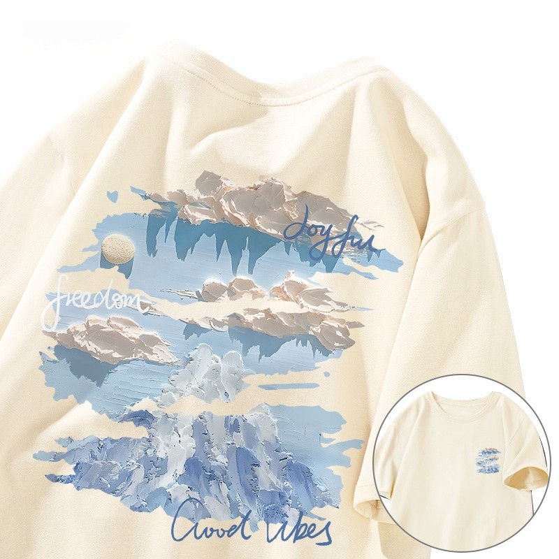 🚚【จัดส่งจากประเทศไทย】เสื้อยืดพิมพ์ลายการ์ตูนแฟชั่นสไตล์อเมริกัน คอกลม ผ้าเนื้อนุ่ม สวมใส่สบาย