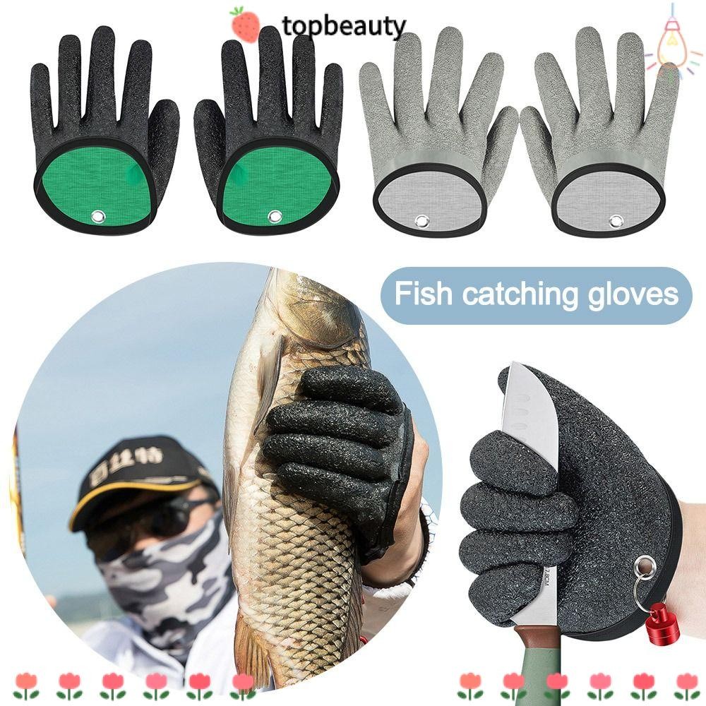 Topbeauty ถุงมือตกปลา, ถุงมือกันบาดงานทนทานกันลื่น, ถุงมือยางจับปลา, ถุงมือเต็มนิ้ว