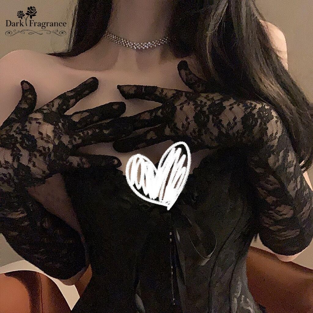 【DarkFangrance】พร้อมส่ง ถุงมือลูกไม้สำหรับผู้หญิง ถุงมือแต่งงานตาข่าย วัสดุลูกไม้ตาข่าย สามสี สดใสและหวาน.