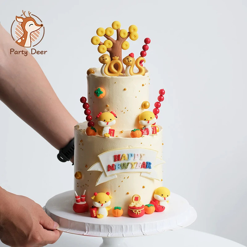 Spring Festival Cake Topper Chinese Style Snack New Year Cake Decoration for Kids 1st Birthday Party