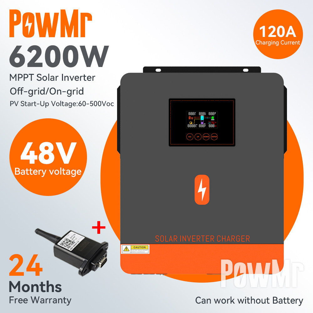 【With WIFI Module】PowMr MPPT 6.2KW Pure Sine Wave Solar Hybrid Inverter 120A Solar Charge Controller