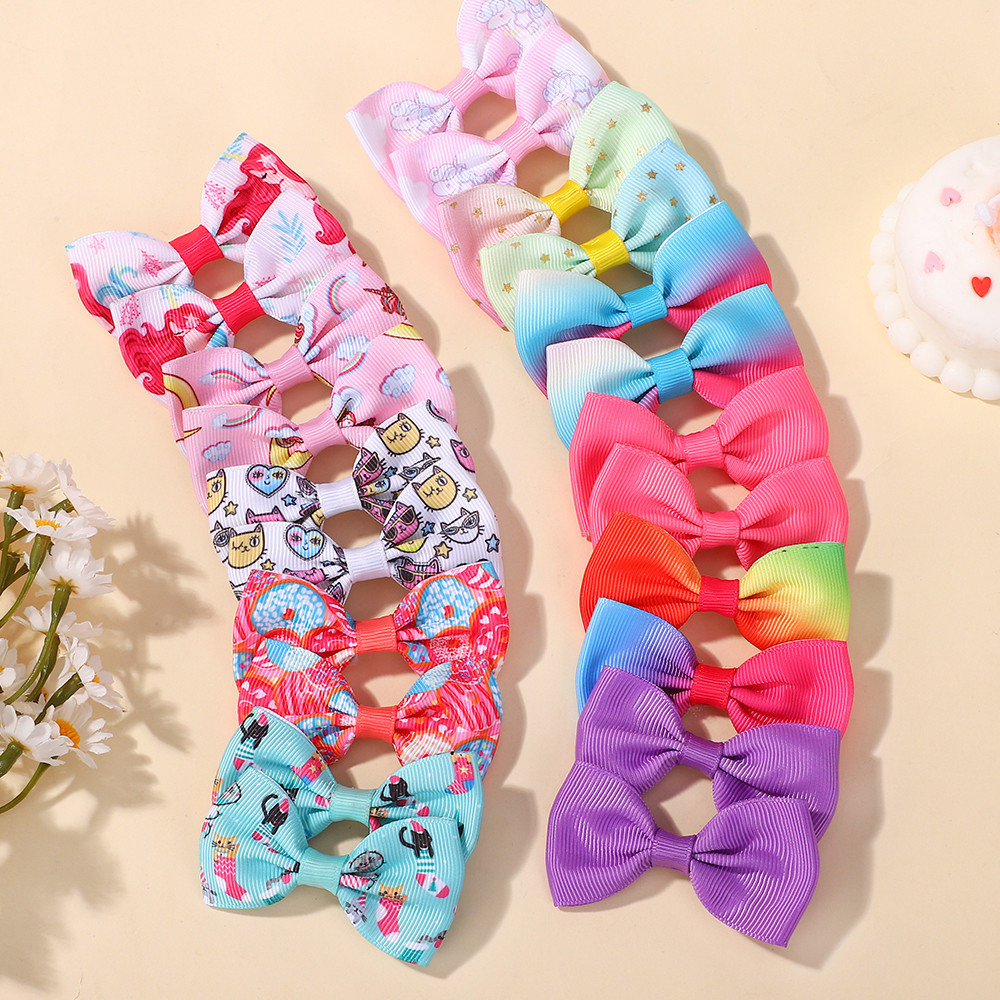 สีสุ่ม20ชิ้นน่ารักสาวหวานลายสก๊อตผ้าโบว์กิ๊บเด็กที่เรียบง่ายสายรุ้งพิมพ์คลิปอุปกรณ์ผมเจ้าหญิง