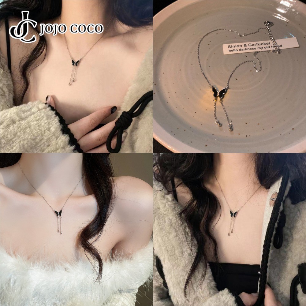 โจโจ้ โกโก้ 2025 สร้อยคอสีดำพู่ผีเสื้อสำหรับผู้หญิงแบบใหม่