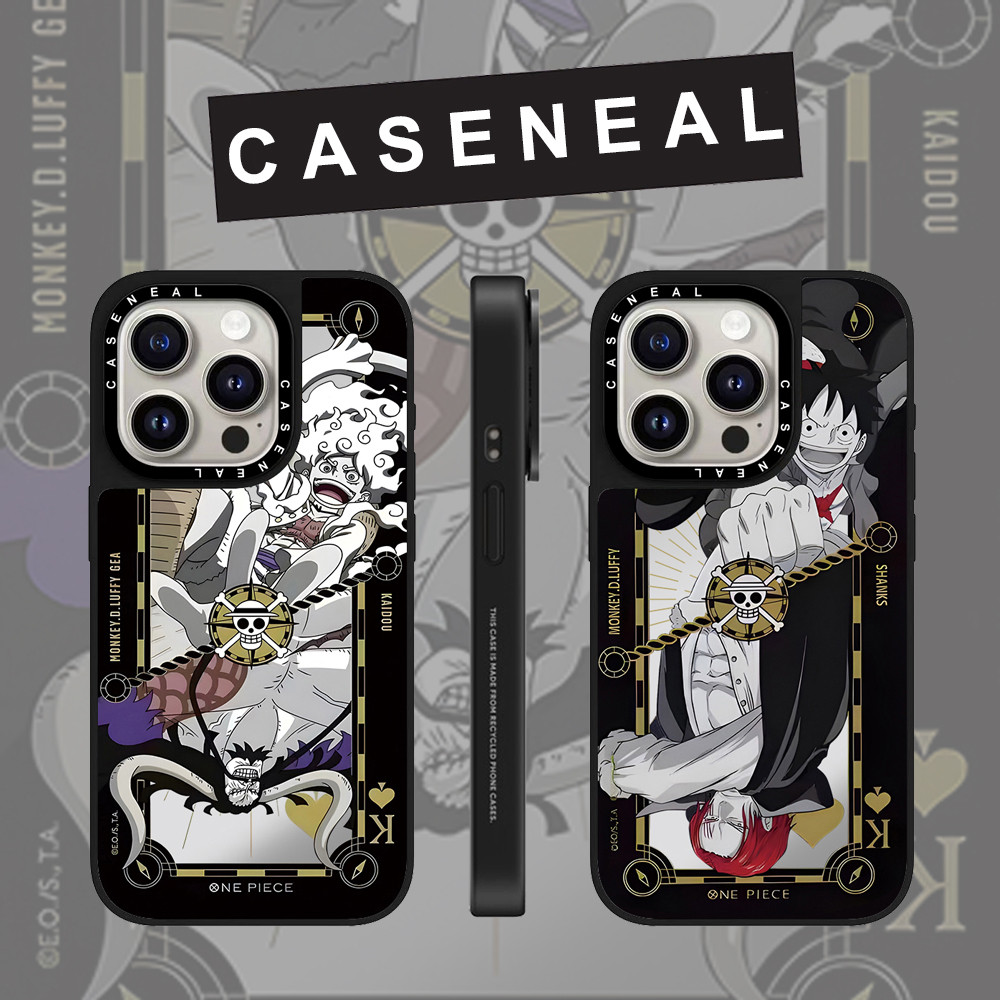 CASENEAL Graffiti One Piece ตัวอักษรกระจกเคสโทรศัพท์สําหรับ iPhone 16 Pro Max 15 Plus 14 ProMax 13 12Pro 11 โทรศัพท์กันกระแทกขอบนุ่มฮาร์ดป้องกันกรณี