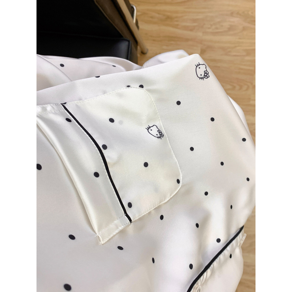 ชุดนอนผ้าไหมน้ำแข็งลายจุดสำหรับผู้หญิง พร้อมกางเกงขาสั้นและเสื้อแขนสั้น สไตล์Loungewearคุณภาพสูง - รูปที่ 3