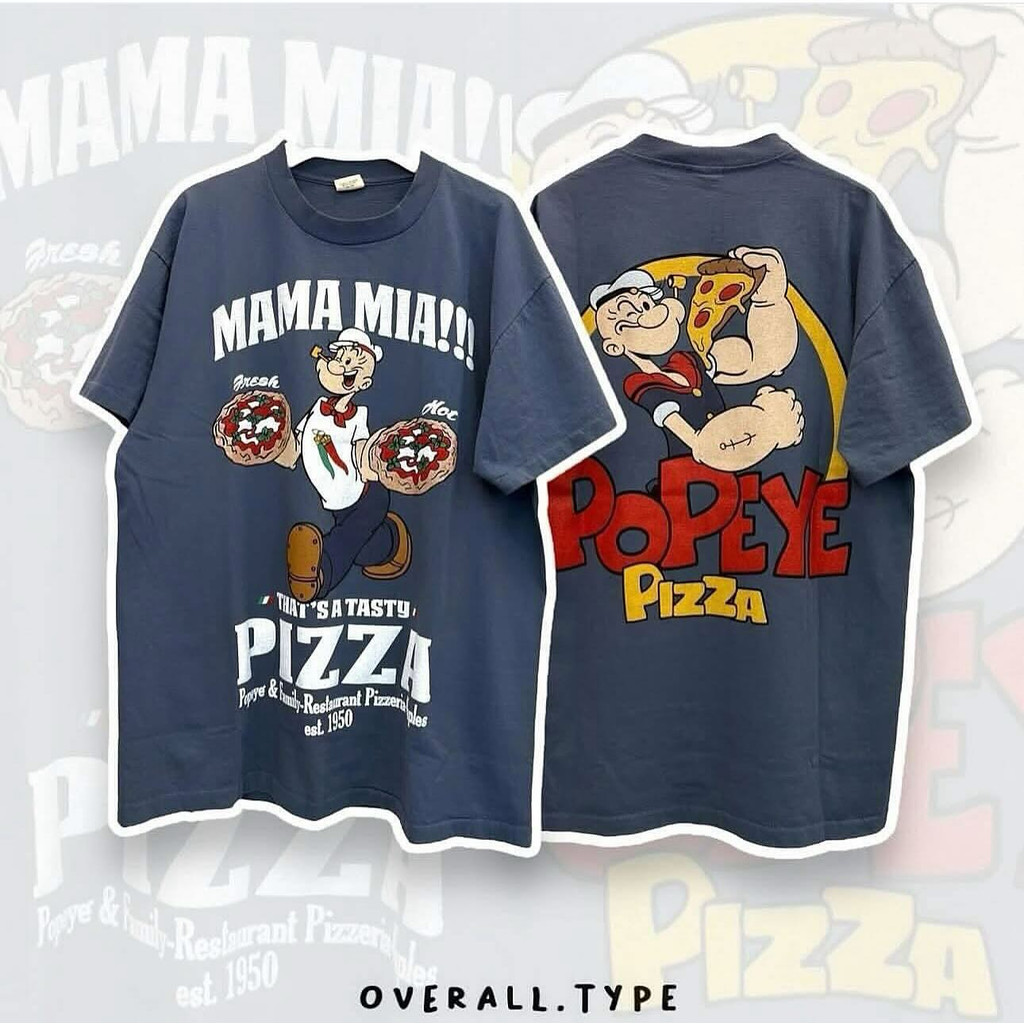 【Popeye Pizza】 เสื้อยืดวินเทจ งานใหม่ทำสไตล์วินเทจ เป็นงานมือ1นะคะ unisex ใส่ได้ทั้ง ชาย,หญิงS-5XL