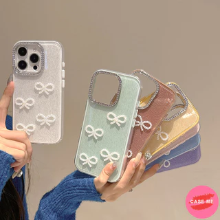 เกาหลี 3D Pearl Bowknot Glitter Diamond TPU เคสโทรศัพท์สําหรับ iPhone 16 15 14 Plus 13 12 11 Pro Max 15Pro 2 IN 1 Thicken ป้องกันมือถือกลับปลอก