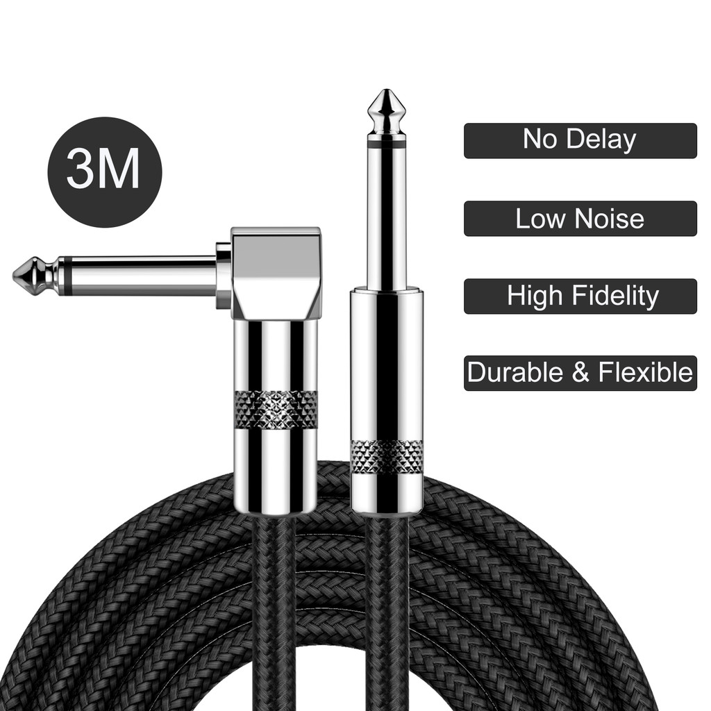 ToKerNew สายกีต้าร์ 10ft(3M)/20ft(6M) สายเครื่องมือไฟฟ้าสายถักสายสัญญาณเสียงเบสสําหรับกีตาร์ไฟฟ้าเบส
