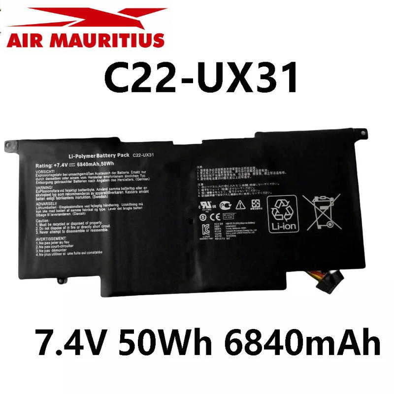 C22-UX31 แบตเตอรี่แล็ปท็อป 7.4V 50Wh 6840mAh สำหรับ Asus ZenBook UX31 UX31A UX31E C21-UX31 C23-UX31