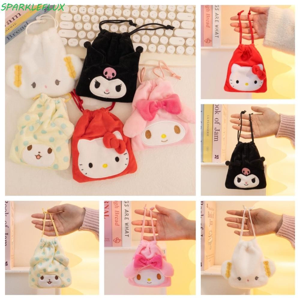 Sparkleflux My Melody Drawstring Pouch, Kitty Cat Kawaii Hangyodon Storage Pouch, Cute Cogimyun Japan Style Marumofubiyori Kuromi Drawstring Bag Camping