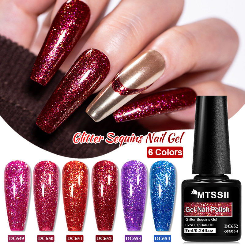 MTSSII 7ml Glitter Sequins Gel Nail Polish Sparkle Sequins Nail Art Soak Off UV Gel Nail
