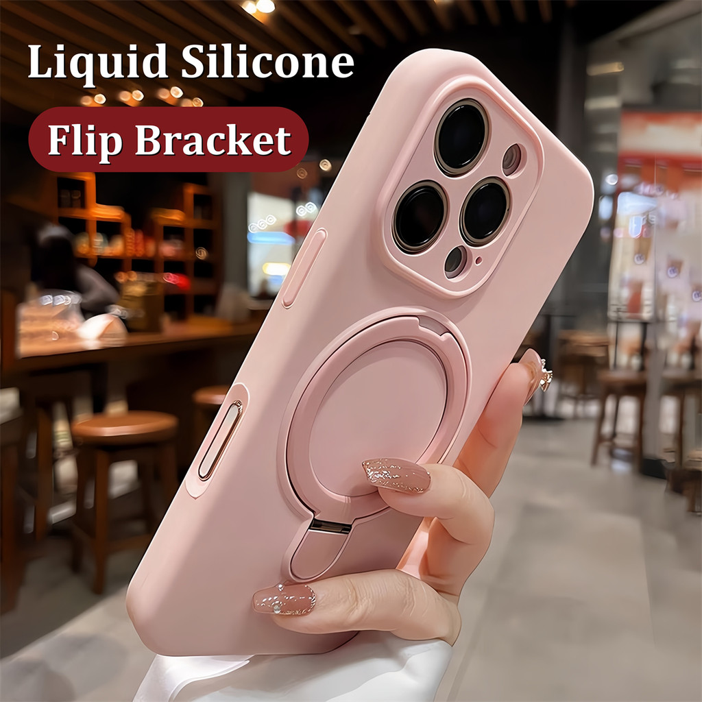 Flip Bracket เคสโทรศัพท์ซิลิโคนเหลวแม่เหล็กสําหรับ IPhone 16 Pro Max 12 13 14 15 Pro Max 11 ปลอกกันกระแทก