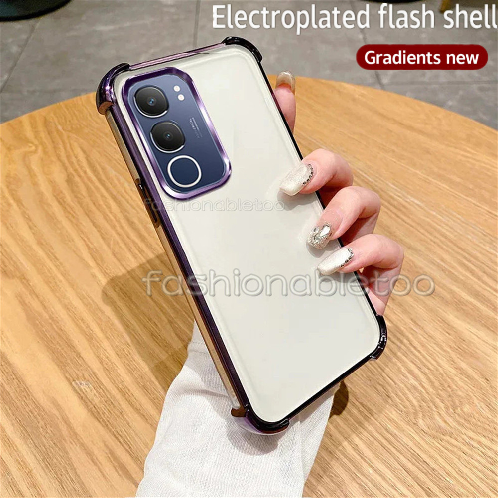 ปลอกสําหรับ Vivo Y200 Y19s Y 200 Y 19s Y19 s VivoY200 VivoY19s 4G 5G Square Plated เคสโทรศัพท์แฟชั่นคู่ซิลิโคนอ่อนนุ่มกล้องเลนส์กันกระแทกปกหลัง