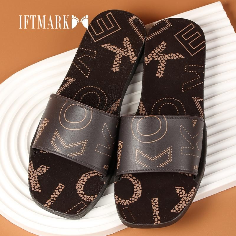 IFTMARK รองเท้าแตะแบบผู้หญิง สีขาวและสีน้ำตาล ลายนูนดีไซน์สวย ทันสมัย ใส่สบาย