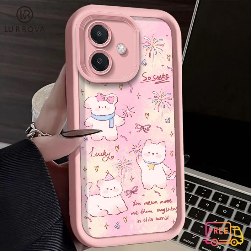 Case สำหรับ realme Note 60 realme Note 50 realme C75 C65 C67 C61 C55 C51สีชมพูดอกไม้ไฟลูกสุนัขกันกระแทกกรณีโทรศัพท์