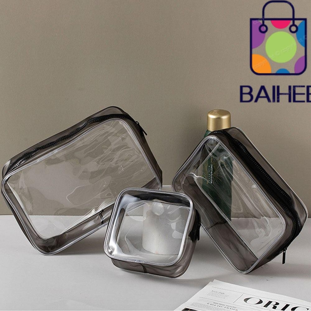 กระเป๋าเดินทาง BAIHEE, กระเป๋าแต่งหน้าความจุขนาดใหญ่แบบใส, กระเป๋าล้างซิป PVC แบบพกพา Travel