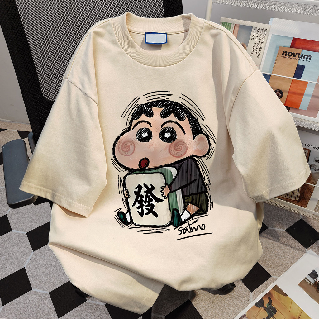 เสื้อชินจัง TIHIK เสื้อยืดผ้าคอตตอน oversize ลายการ์ตูนน่ารักหลวม สไตล์เกาหลี I003635