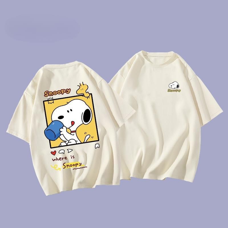 (A42)เกาหลี เสื้อแบบดารา เสื้อยืดแขนสั้นผู้ชาย ผู้หญิง ลายทาง ตัวอักษร หลวม ลายสกรีน ฤดูร้อน ฤดูใบไม้ผลิ