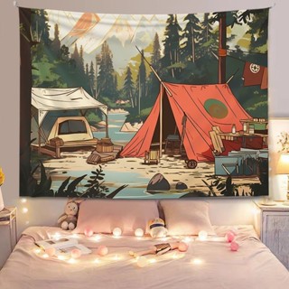 ผ้าแขวนสไตล์แคมป์ปิ้งวินเทจ ผ้าแขวนกลางแจ้ง ผ้าพื้นหลังย้อนย…