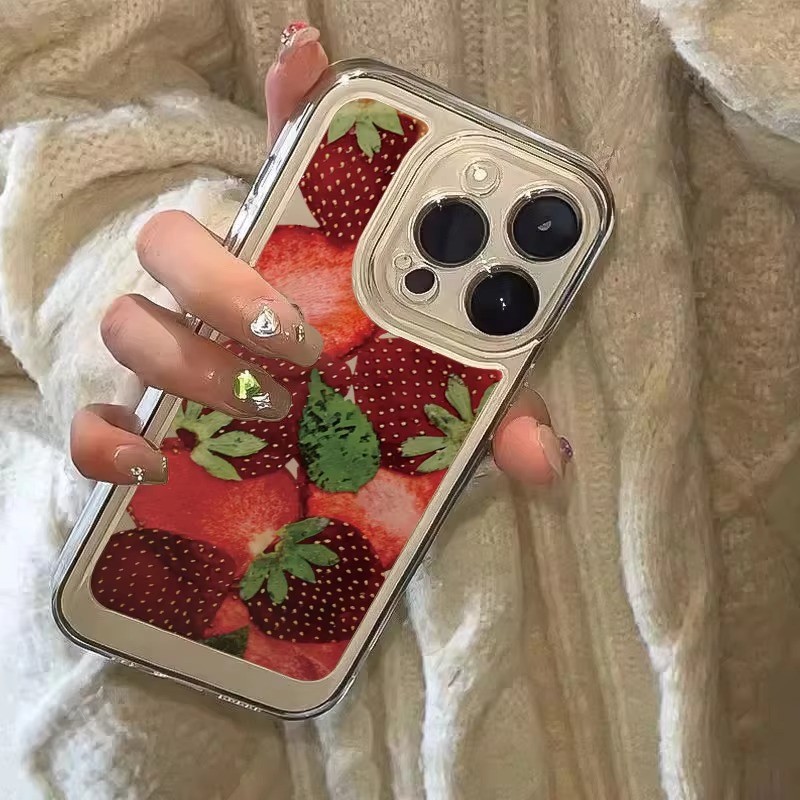 น่ารักสตรอเบอร์รี่รูปแบบเคสโทรศัพท์สําหรับiphone 11 13 15 12 14 16 Pro Max 7 8 Plus SE 2020 X XS XRฝาครอบ
