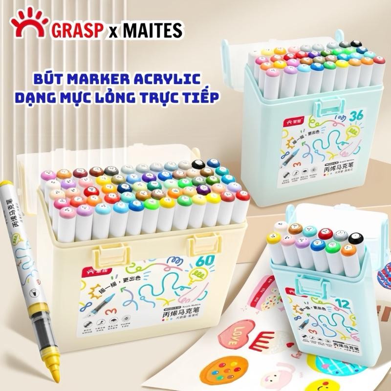 [ใหม่] Grasp ปากกามาร์กเกอร์อะคริลิค 12/24/36/48/60 สี – ปากกาสีคุณภาพสูงสําหรับนักเรียนและศิลปินวาด