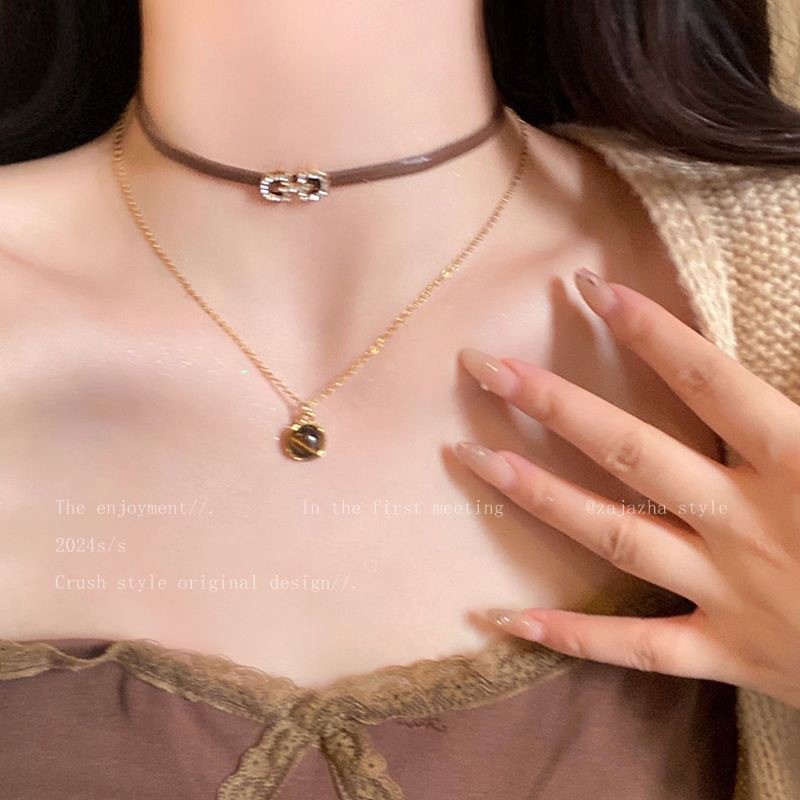 สร้อยคอนาฬิกา Tiger Eye Stone แบบ Choker Retro และหรูหรา เหมาะสำหรับฤดูใบไม้ร่วง SCT4