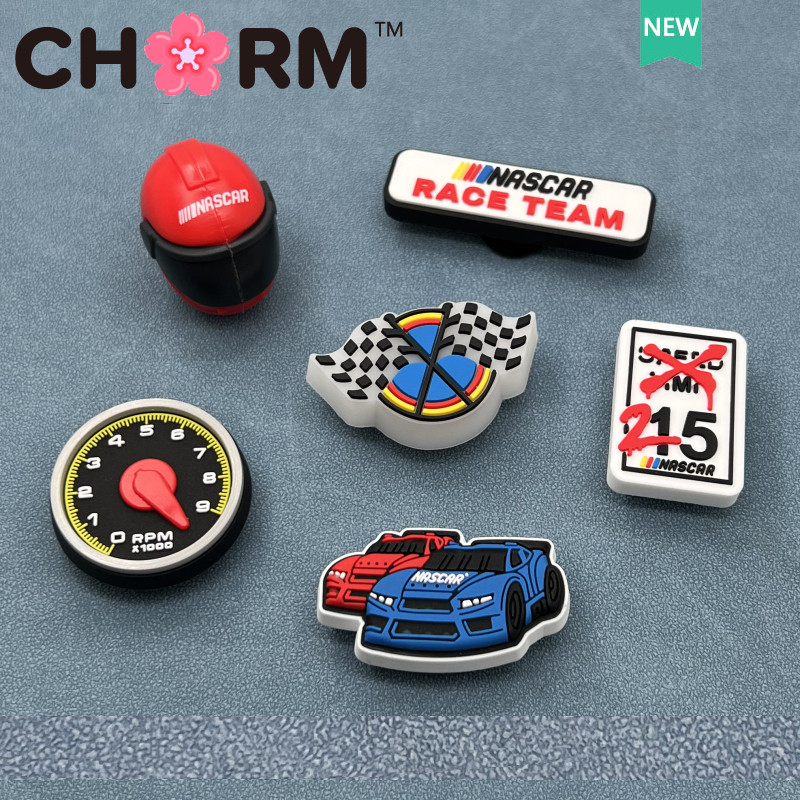 JJBXC CHARM รองเท้าหัวเข็มขัดอุปกรณ์เสริมรองเท้าสามมิติ Racing กีฬารถ LED ธง DIY รองเท้าแฟชั่นอุปกรณ์เสริมดอกไม้เหมาะสําหรับ
