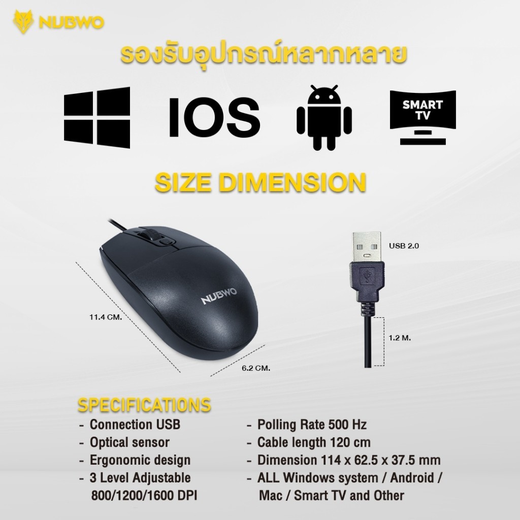 ส่งเร็ว  NUBWO NM158 Optical Mouse USB เมาส์ มีสาย เม้าส์ทำงาน เม้าส์เล่นเกม ปรับDpi ได้ 3 ระดับ ราคา ถูกที่สุด ดีลบีเคเค แกลเลอรีภาพที่ 7