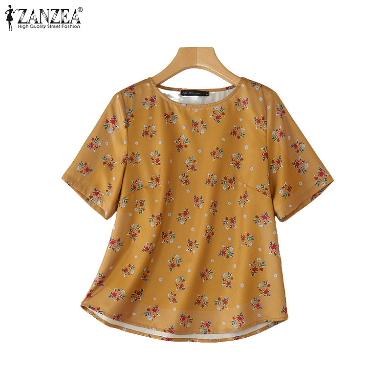 ZANZEA ซานเซีย สเวทเชิ้ตผู้หญิงสไตล์เกาหลี รอบคอดอกไม้ พิมพ์สีเข้มหรูหรา