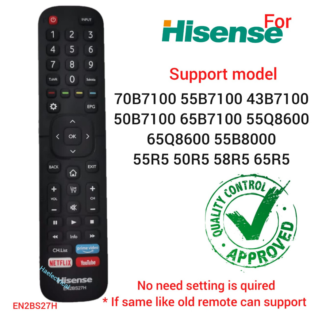 HISENSE LED สมาร์ททีวีรีโมทคอนโทรล EN2BS27H 70B7100 55B7100 43B7100 50B7100 65B7100 55Q8600 65Q8600 55B