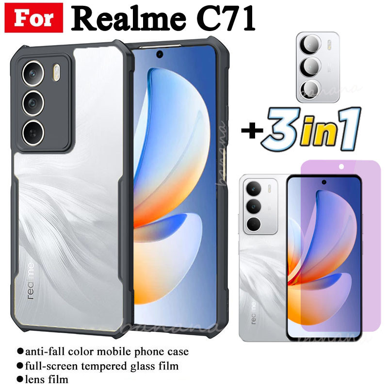 Realme C71 เคสโทรศัพท์กันกระแทกสําหรับRealme C73 C75 C75X Anti-blue Rayกระจกนิรภัยและฟิล์มเลนส์