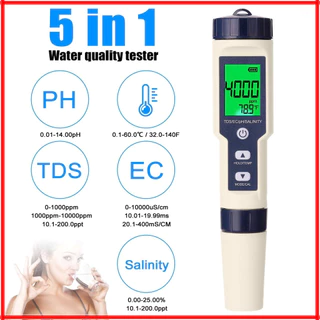 5in1❤ TDS EC PH SALT TEMP meter เครื่องวัดคุณภาพน้ำ เครื่องวัดสภาพน้ำ วัดความเค็ม water quality tester meter