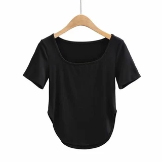 เสื้อแขนสั้นผู้หญิงคอเหลี่ยมลึก ผ้านุ่มดีสำหรับยืดตามตัว