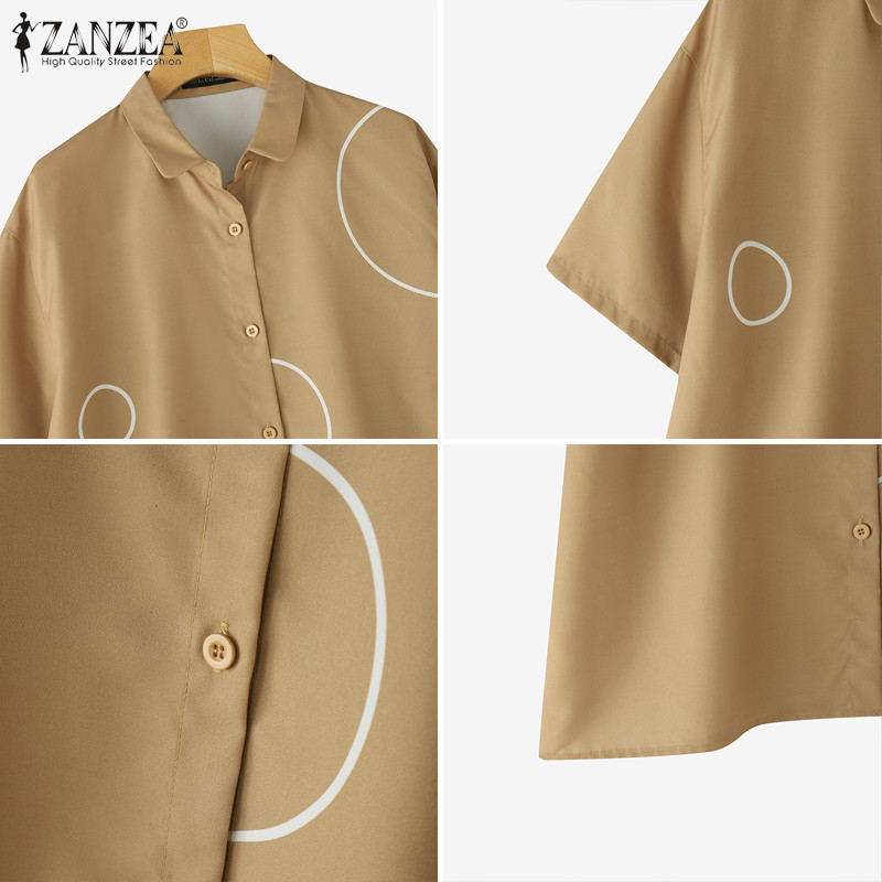 ZANZEA เสื้อแฟชั่นคอปกแขน3/4 หลวม พิมพ์ลายเกาหลีสำหรับผู้หญิง ราคา ถูกที่สุด ดีลบีเคเค แกลเลอรีภาพที่ 9