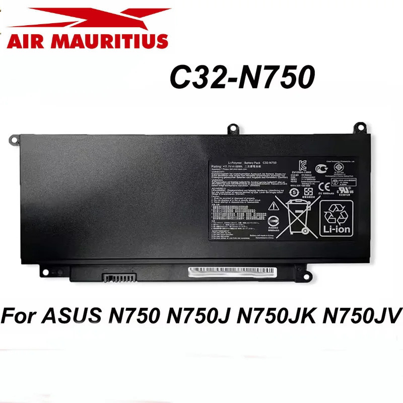 แบตเตอรี่แล็ปท็อป  C32-N750 11.1V 69Wh 6060mAh สำหรับ ASUS N750 N750J N750JK N750JV N750Y47JK-SL N75