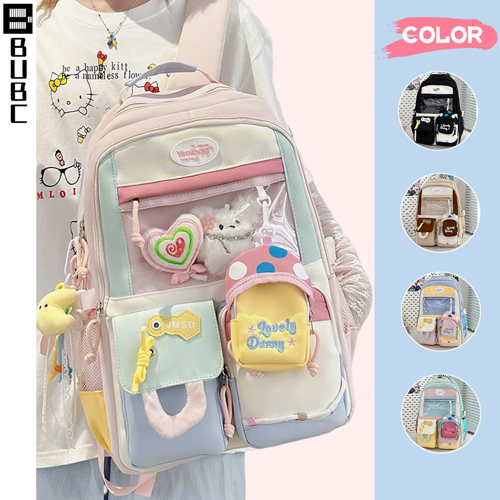 BUBC กระเป๋าเป้สะพายหลัง Preppy สไตล์น่ารัก Contrast สีการ์ตูนกระเป๋านักเรียนหญิงนักเรียนมัธยมต้นขนาดใหญ่-ความจุ Burden – โปรปัง