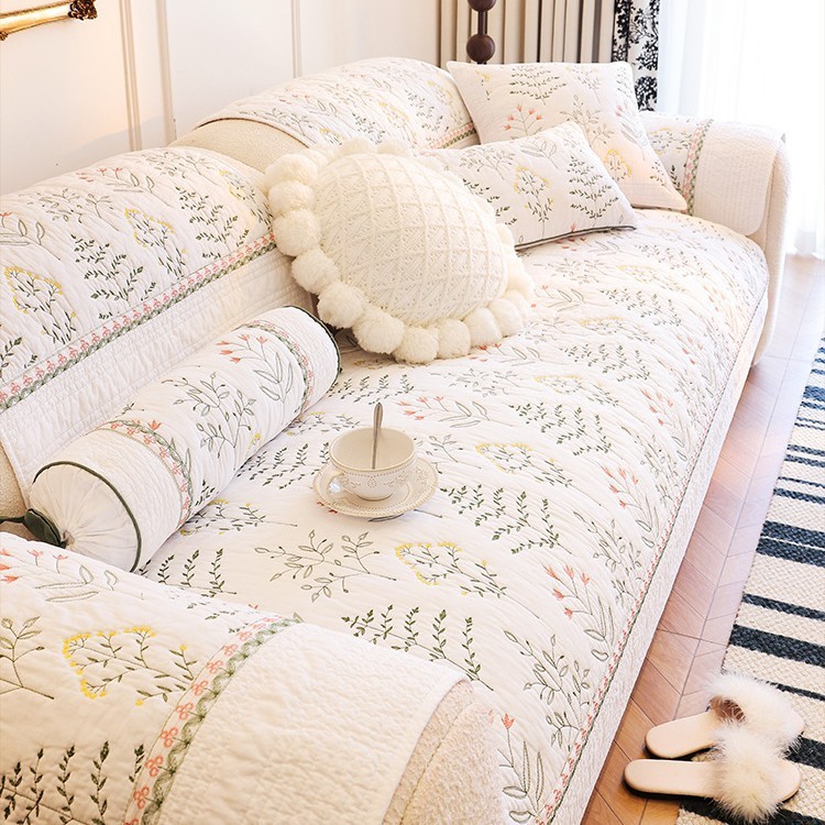 ผ้าปูโซฟาแบบไม่ลื่น ทุกฤดู ป้ายปักลาย ผ้าปูโซฟาแบบหนังผ้า ที่สามารถล้างได้ ตัวช่วยนั่งโซฟาฝ้ายโครงสร้างป้องกันเฟอร์นิเจอร์