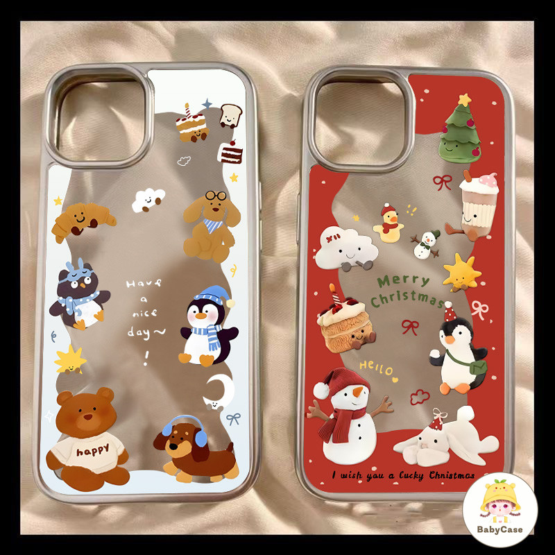 เคสไอโฟน 13 สำหรับ iPhone 11 16 15 13 12 14 Pro Max 7 8 16 15 Plus XR X XS MAX SE 2020 น่ารักคริสต์มาสแสนหวานสัตว์เล็ก ๆ