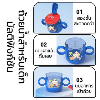 Oldlaiben 250ml ถ้วยดื่มสําหรับเด็ก มี 2 หูจับ ป้องกันการหายใจไม่ออก ง่ายต่อการหัดดูด ถ้วยฝึกดูดหลอด