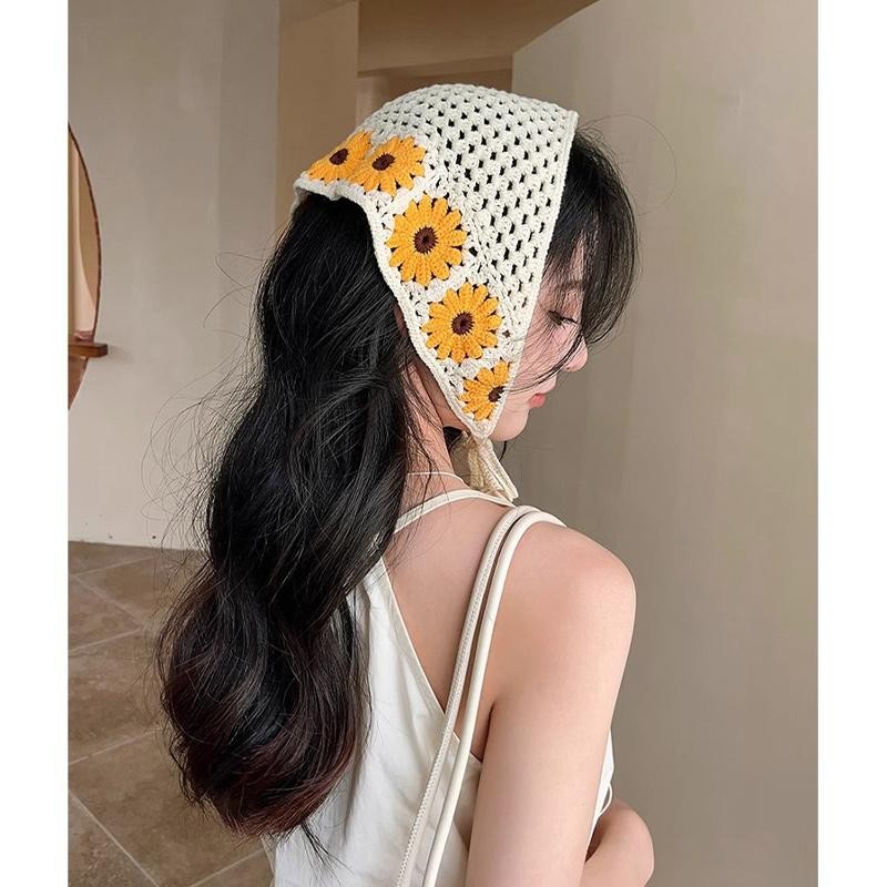 👙beachgirl👙รูปแบบใหม่ ผ้าโพกศีรษะถัก ผ้าโพกศีรษะสามเหลี่ยม ระบายอากาศได้ดี สไตล์ฝรั่งเศ แฟชั่น - รูปที่ 2