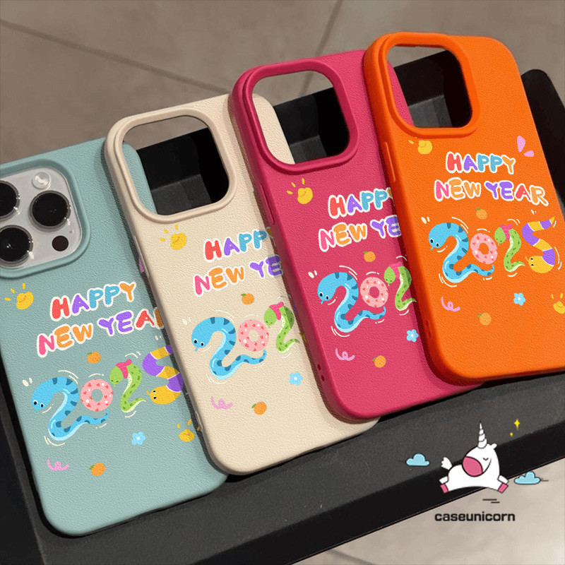 สีสัน Graffiti ปีใหม่ Cool Number 2025 การ์ตูนคู่สําหรับ IPhone 14 11 15 16 13 12 Pro Max XR 15 16 14 Plus X XS Max หรูหราผิวรู้สึกหนังเนื้อนุ่มกรณี
