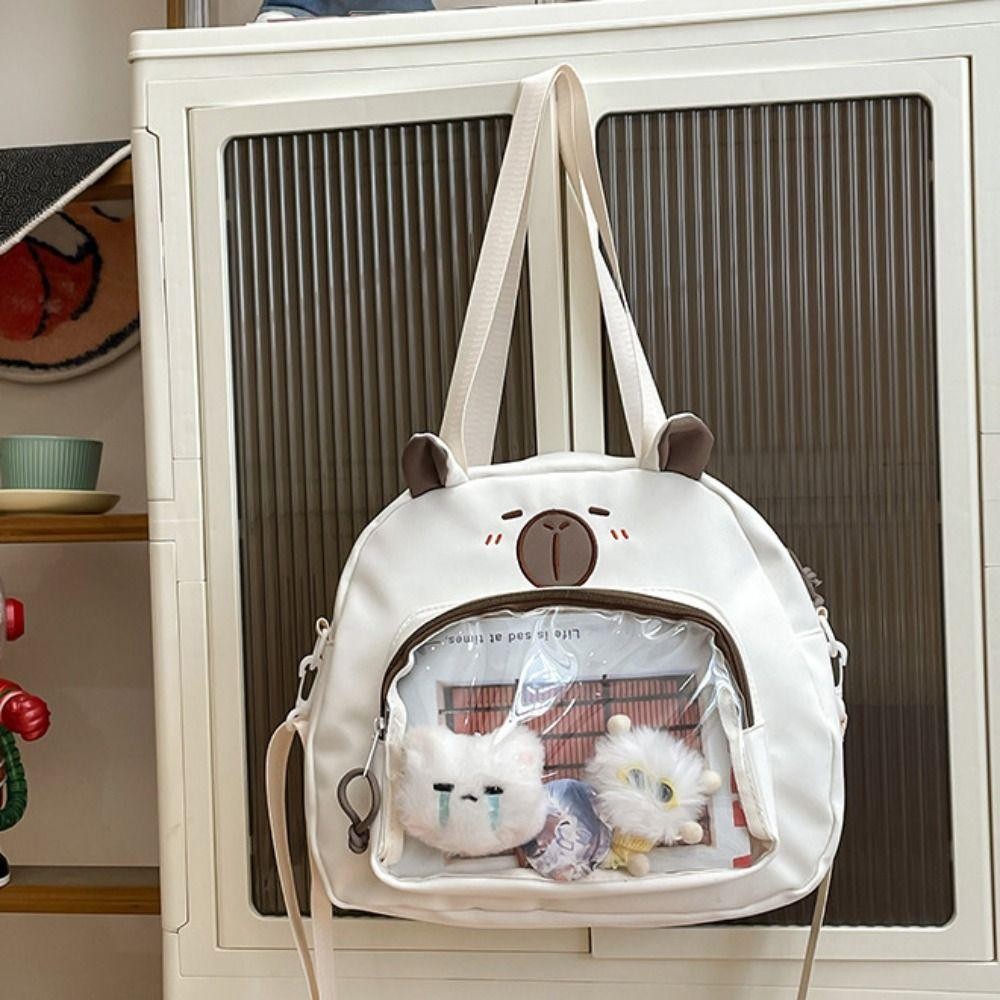Cyberglide Transparent Itabag, กระเป๋าสะพาย Capybara สไตล์ญี่ปุ่นฮาราจูกุ, ป้ายแบบพกพาแสดงความจุขนาดใหญ่กระเป๋าผ้าใบลําลองนักเรียน