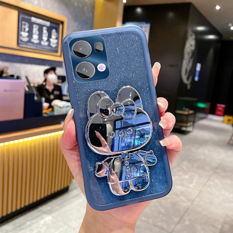 เคสโทรศัพท์ OPPO Reno13 / Reno13Pro / Reno 13F 5G 2025 ใหม่แฟชั่น Soft Flash Powder เปลือกกระดาษกระต่ายกระจกยึดปลอก Opporeno 13 pro เลนส์ฟิล์มฝาครอบป้องกัน
